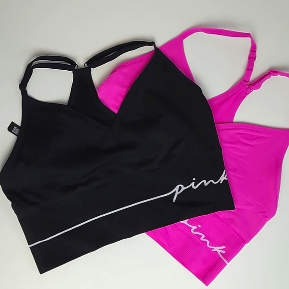 PINK Victoria's Secret Other - VICTORIA'S SECRET PINK ACTIVE SEAMLESS CROP RIBBED RACERBACK BRAS LARGE LOT OF 2